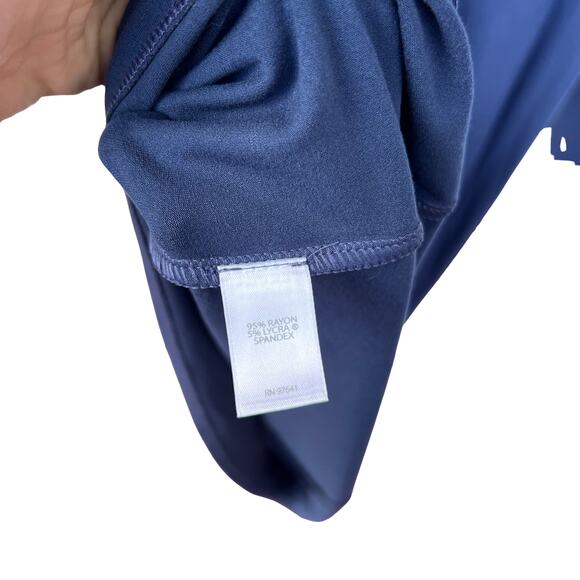 J Jill Wearever Blue Draped Midi Dress Long Sleeve Travel LP Large Petite - Picture 6 of 6